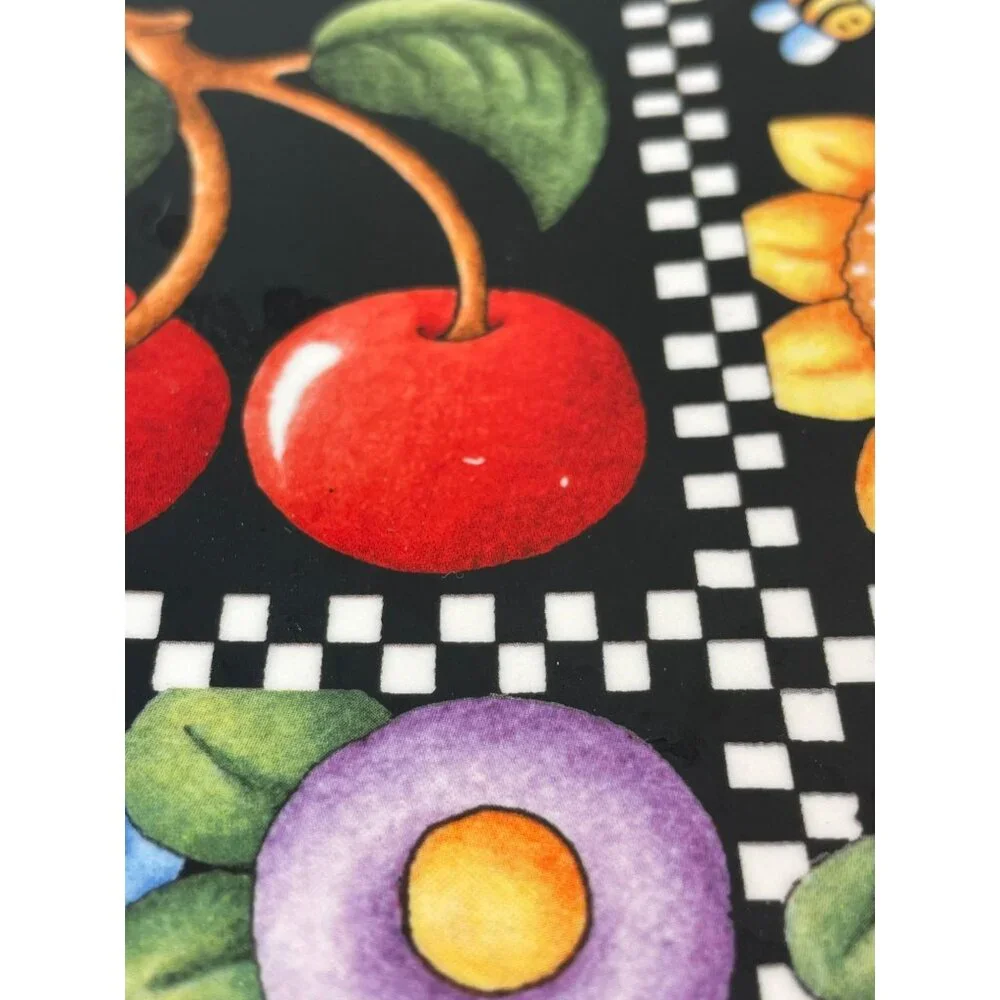 VTG 2000 Santa Barbara Ceramic Design Mary Engelbreit USA Black Platter Floral